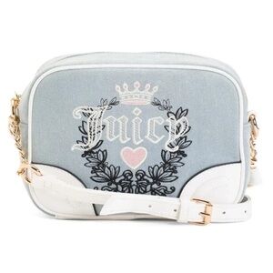 NWT JUICY COUTURE LIGHT WASHED DENIM “HERITAGE”Y2K STITCHED LOGO CROSSBODY BAG